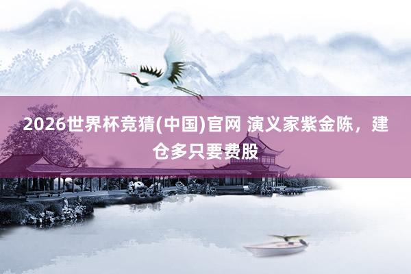 2026世界杯竞猜(中国)官网 演义家紫金陈,建仓多只要费股