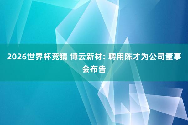 2026世界杯竞猜 博云新材: 聘用陈才为公司董事会布告