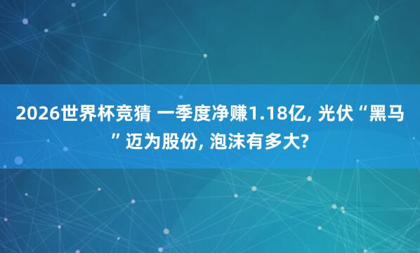 2026世界杯竞猜 一季度净赚1.18亿, 光伏“黑马”迈为股份, 泡沫有多大?