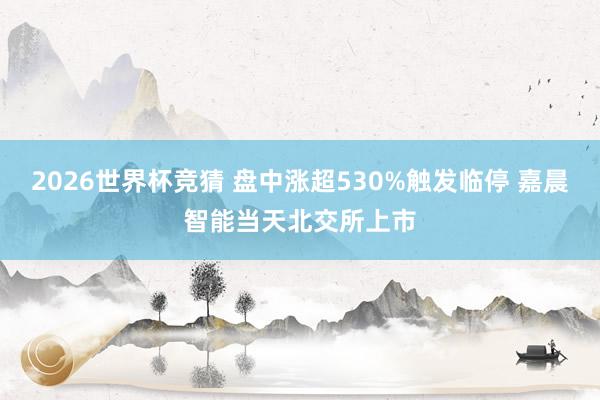 2026世界杯竞猜 盘中涨超530%触发临停 嘉晨智能当天北交所上市