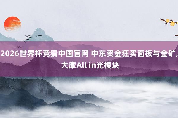2026世界杯竞猜中国官网 中东资金狂买面板与金矿, 大摩All in光模块