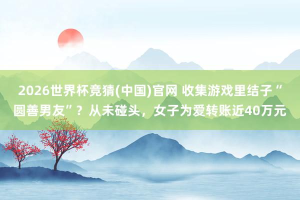 2026世界杯竞猜(中国)官网 收集游戏里结子“圆善男友”?从未碰头,女子为爱转账近40万元