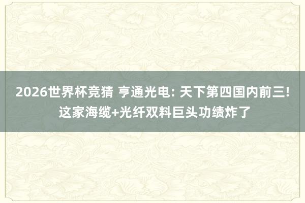 2026世界杯竞猜 亨通光电: 天下第四国内前三! 这家海缆+光纤双料巨头功绩炸了
