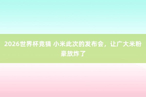 2026世界杯竞猜 小米此次的发布会,让广大米粉豪放炸了