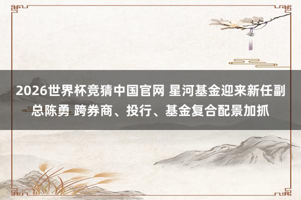2026世界杯竞猜中国官网 星河基金迎来新任副总陈勇 跨券商、投行、基金复合配景加抓