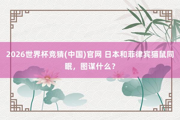2026世界杯竞猜(中国)官网 日本和菲律宾猫鼠同眠,图谋什么?