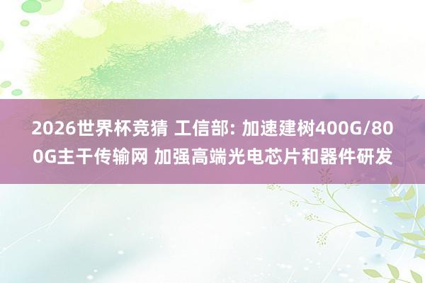 2026世界杯竞猜 工信部: 加速建树400G/800G主干传输网 加强高端光电芯片和器件研发