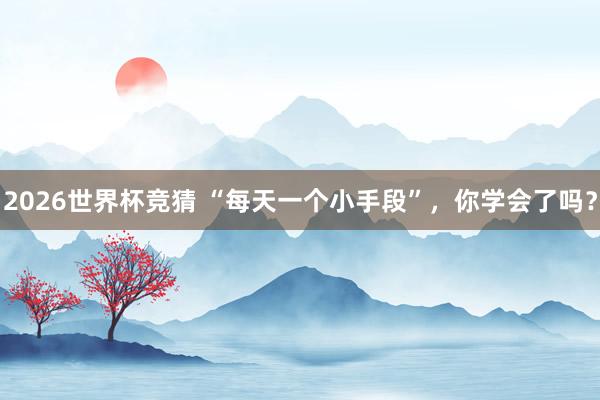 2026世界杯竞猜 “每天一个小手段”,你学会了吗?