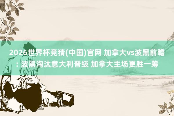 2026世界杯竞猜(中国)官网 加拿大vs波黑前瞻: 波黑淘汰意大利晋级 加拿大主场更胜一筹